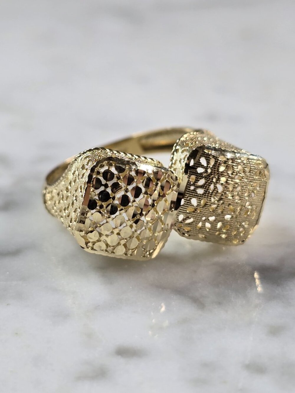 Womens 10K Yellow Gold Modernist Filigree Ring 2.9g E7945 - Picture 5 of 6